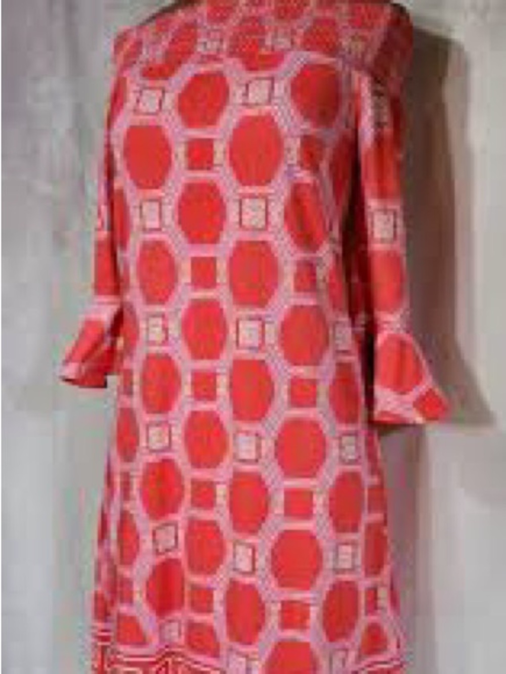 Cabana Life Coral-Pink Geometric Long Sleeve Shift Dress